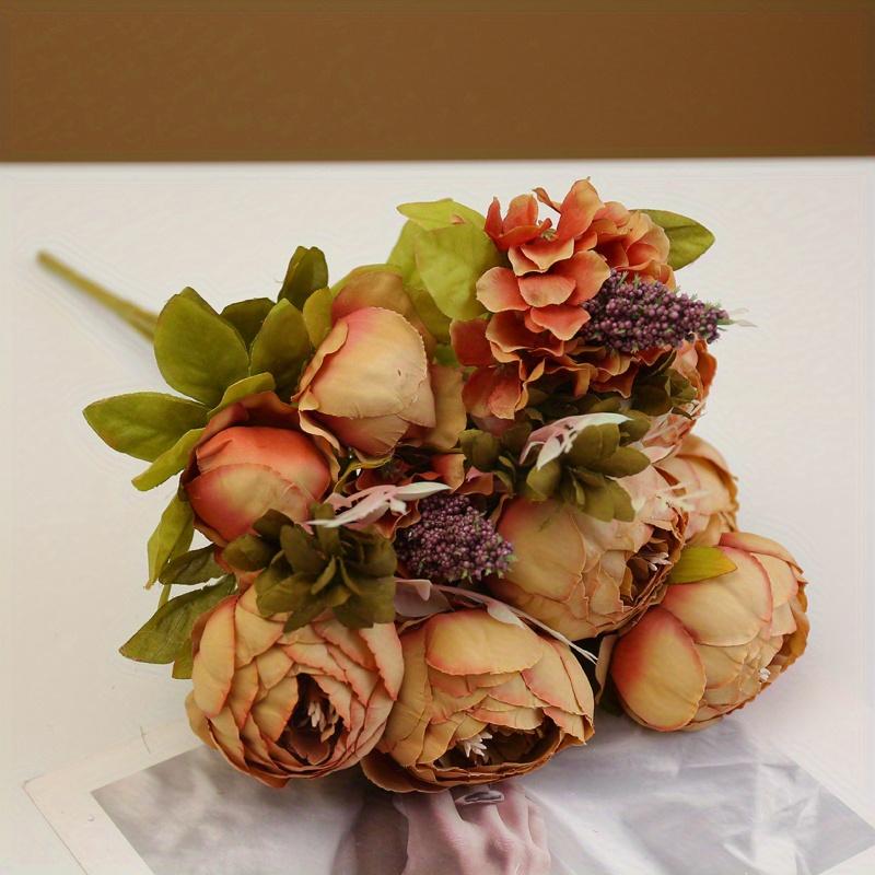 

Букет из 13 головок шелковых пионов, искусственные цветы пионов для украшения дома и свадьбы - DIY ручной работы и свадебный букет, украшение для помещений и улицы кофейный