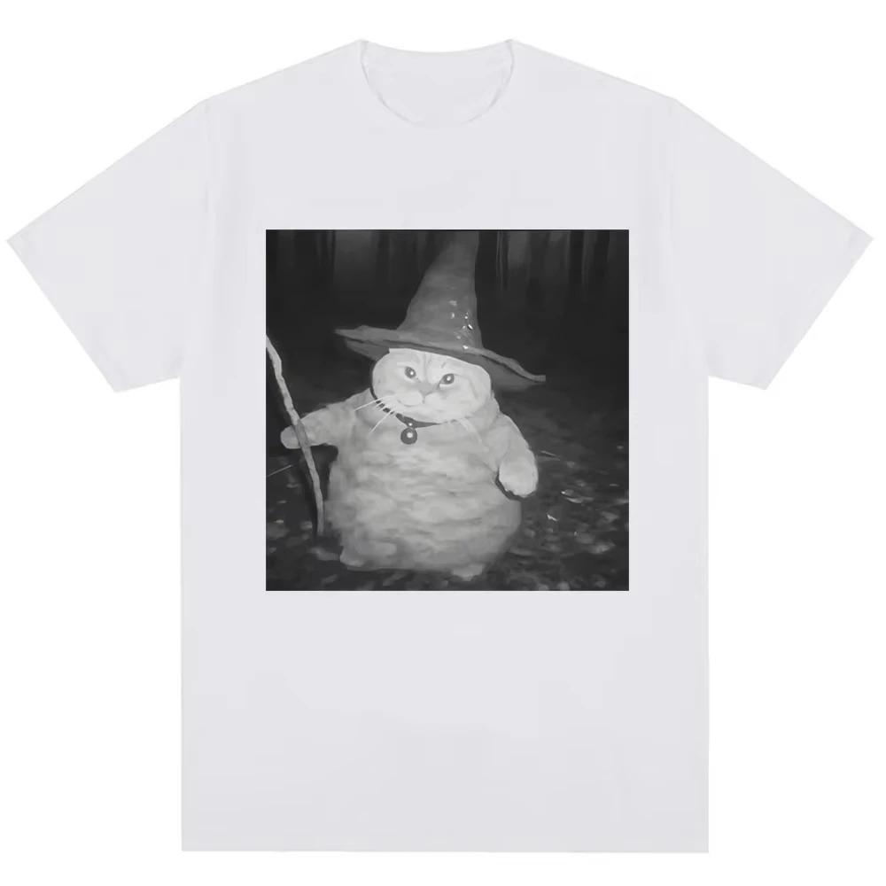 Trend Humor Joke Novelty Women Short Sleeve Vintage Tshirt Fat Wizard Cat Funny Meme Graphic T Shirts