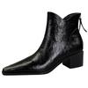 Retro scratch pattern Women's boots, thick heel, Pointed toe Short boots ,  slimming Women Ankle boots Mid heel leather boots