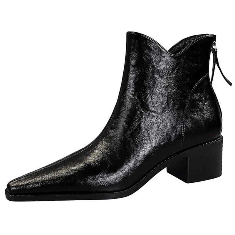Retro Scratch Pattern Women's Boots, Thick Heel, Pointed Toe Short Boots ,  Slimming Women Ankle Boots Mid Heel Leather Boots