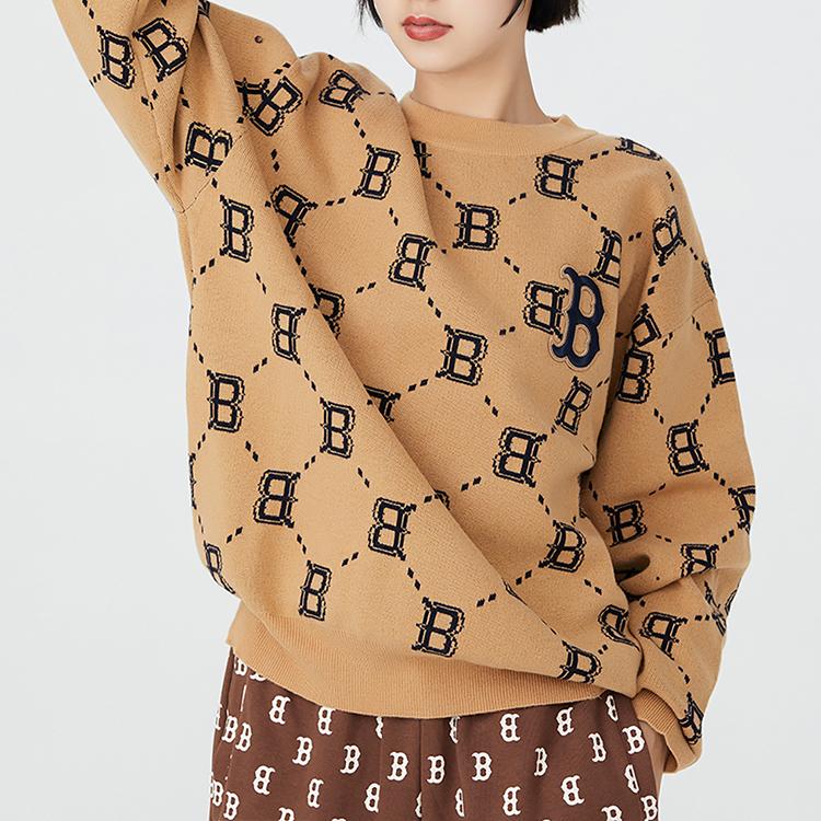 New MLB Old Flower Sweaters Unisex Beige Yellow 3AKPM0226-43BGS