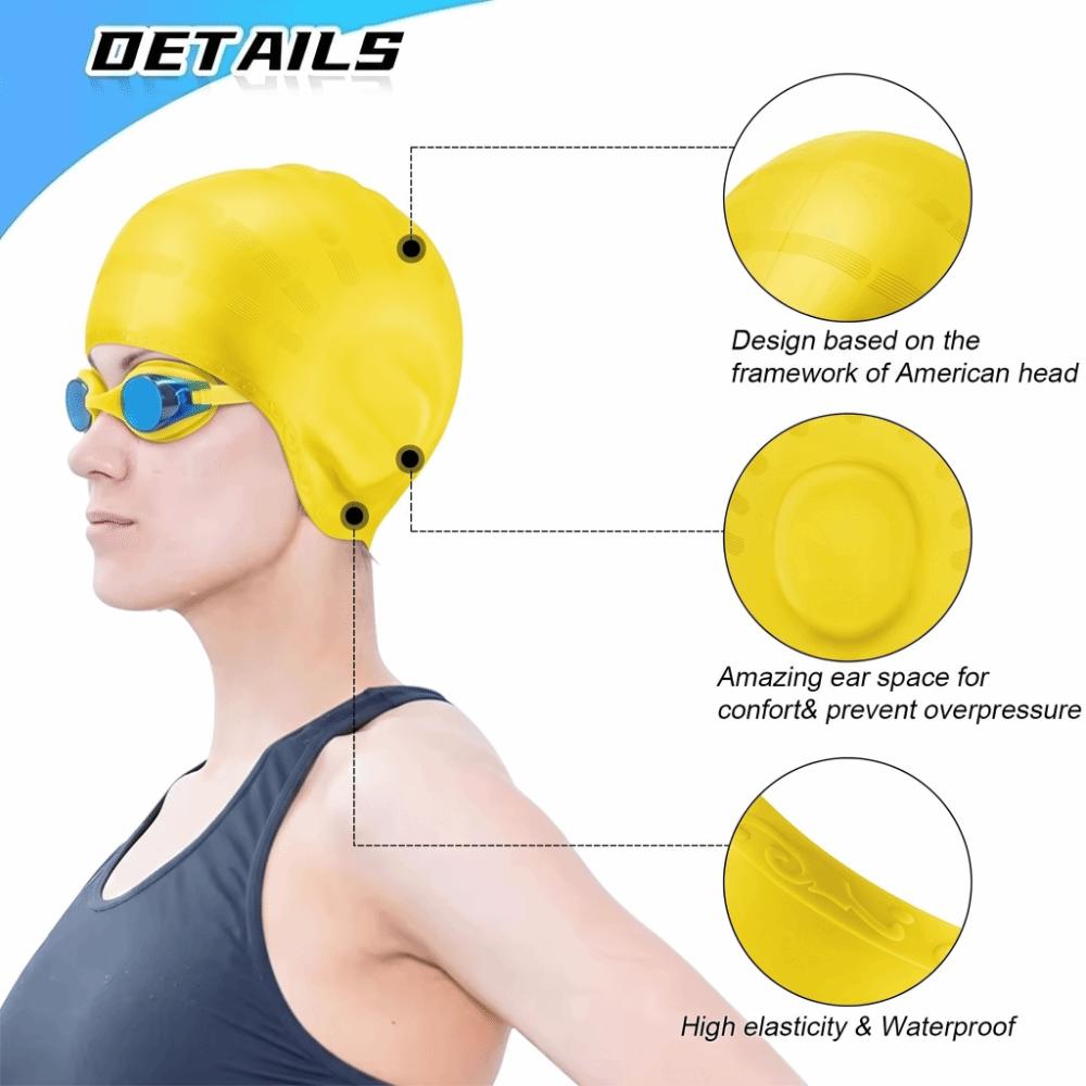 Ear Pockets Silicone Swim Cap Ear Protection Swim Hat Elastic Caps Swimming Cap Girls
