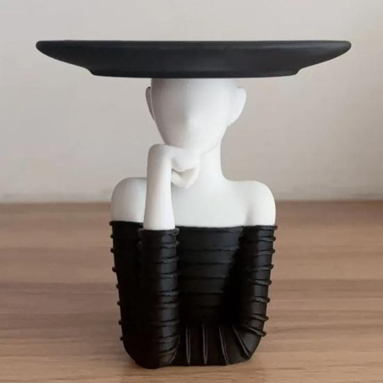 Lady Key Holder with Tray Black And White Entryway Key Tray Modern Jewelry Dish Decorative Trinket Dish for Rings Earrings Bracelet Watch Keys