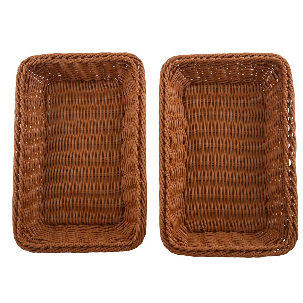 A84E-2 Pcs Rectangular Basket For Table Or Counter Display For Bread,Fruits And Vegetables Wicker Baskets For Markets,Bakery