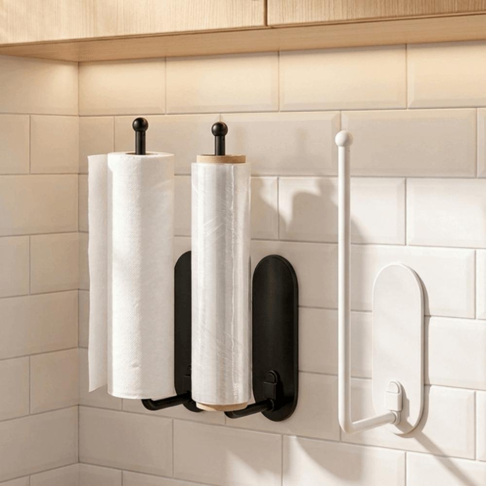 Plastic Roll Paper Holder Wall Mounted Towel Bar Rack Cling Film Storage Rack Cabinet