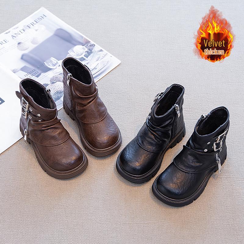 2025 Winter Kids' British-Style Martin Boots: Trendy, Cotton-Lined, Short Girls' Boots