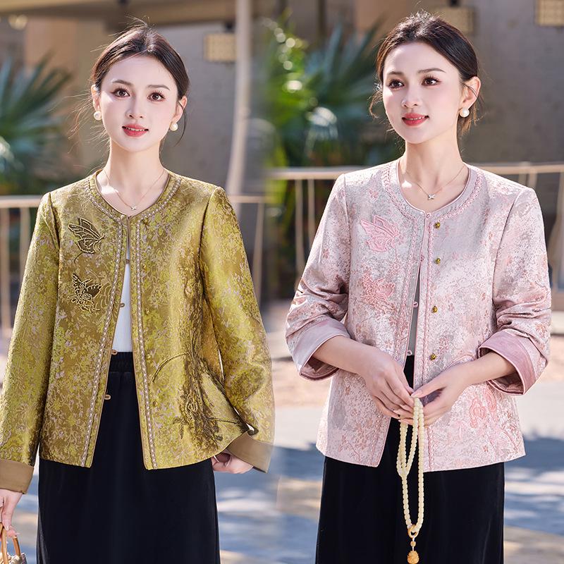 New Arrival 2026 Chinese Style Embroidered Spring Jacket for Middle-Aged & Elderly Women, Short High-End Design for Spring & Autumn