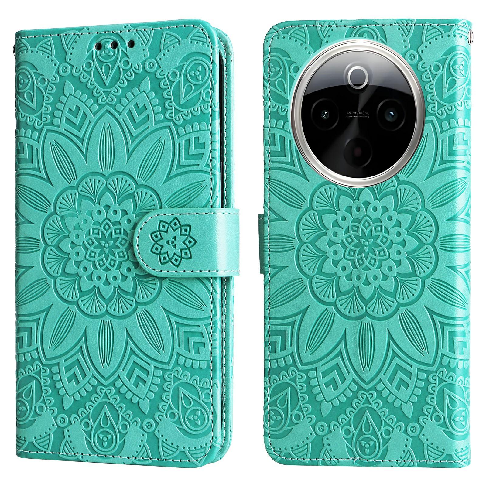 

For vivo Y300 Pro 5G Case Sunflower Imprint Leather Wallet Phone Cover Green