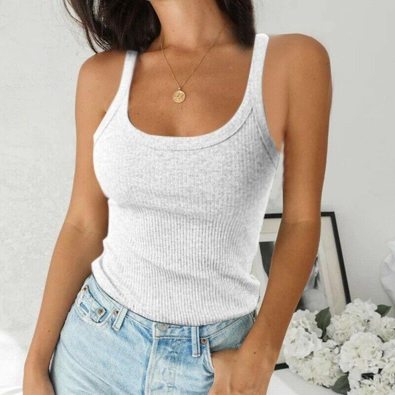 Women Ribbed Tank Top Sleeveless Cami Vest Premium Comfort Basic Blouse Casual Wear