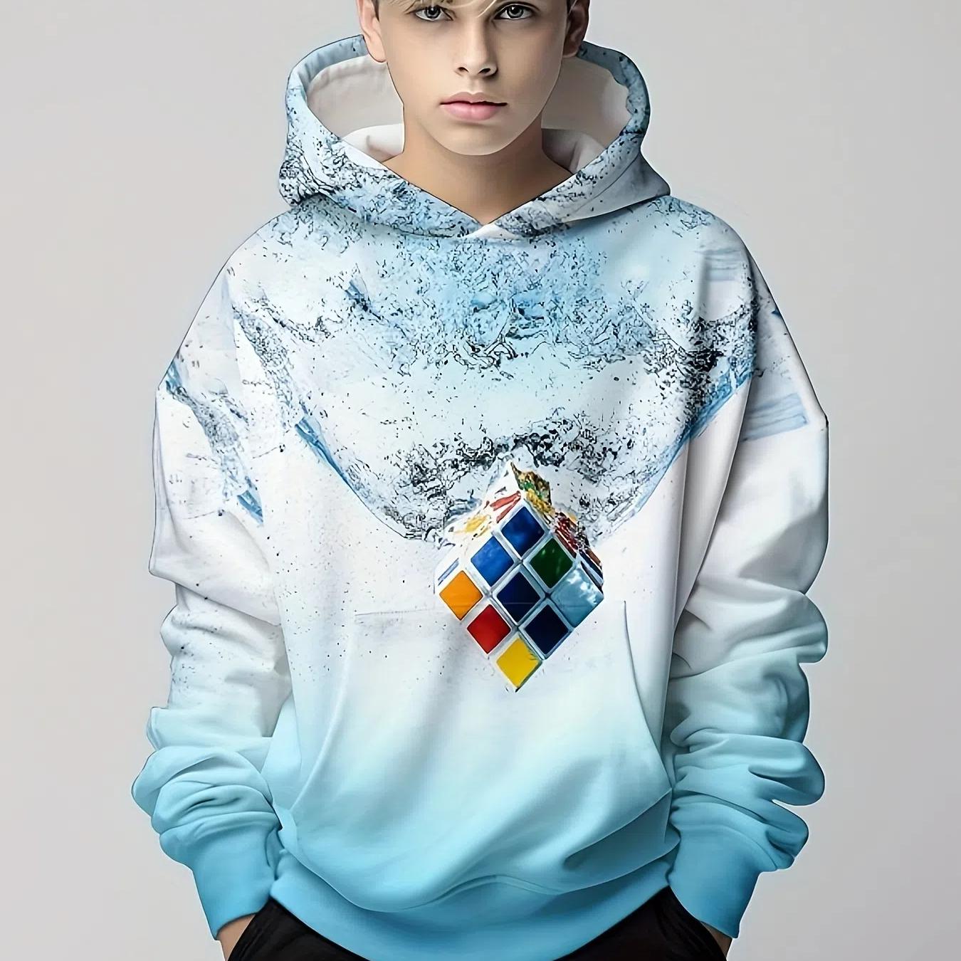 

Красочный кубик-головоломка Кубик Рубика с 3d принтом, повседневный пуловер для мальчиков, толстовки с длинными рукавами, толстовка для мальчиков, весенне-осенние детские топы с капюшоном 140