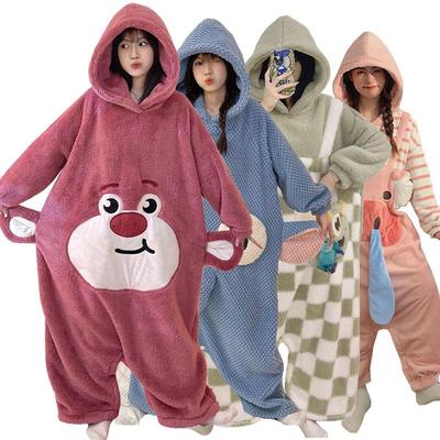 Autumn Winter Women Pajamas Warm Loose Long-sleeved Girls Loungewear Blue Sleepwear Pyjama Clothing