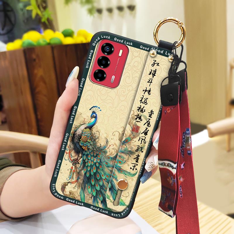 Elderly lady Durable Phone Case For ZTE Blade V40 Vita/A72 Wrist Strap Wristband For Mom Silicone Fashion Dirt-resistant