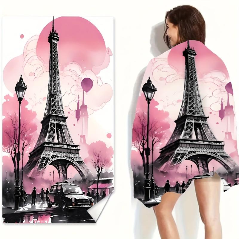 1PC Eiffel Tower Pattern Beach Towel Vintage Microfiber For Seaside Pool Camping Travel Yoga Fitness