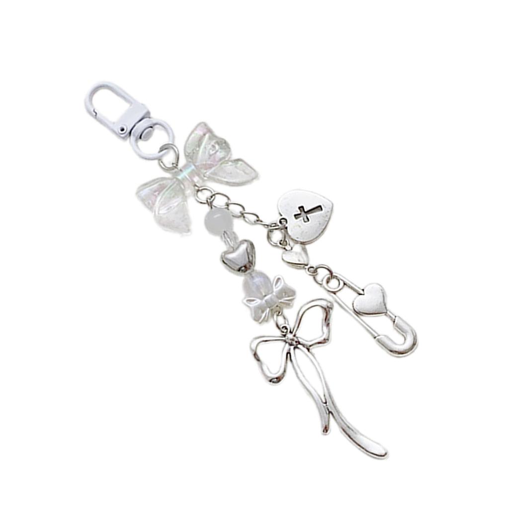 Colorful Phone Lanyard Bowknot Heart Pendant Keychain Detachable Phone Charm Keyring Beaded Bag Accessory for Women