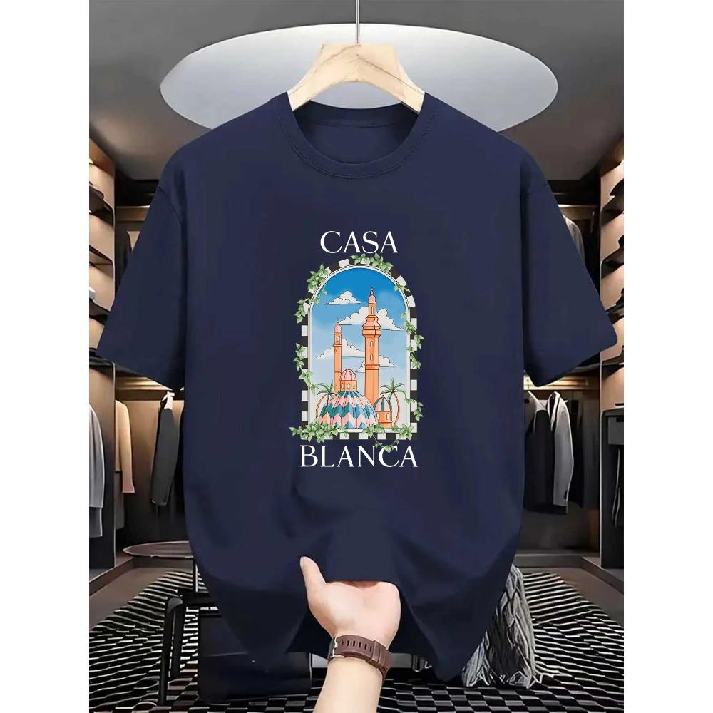 Summer Men's 2D Printed T-Shirt Dry Slim Breathable 100% Cotton New Style Classic Short Sleeve for Campus Travel
