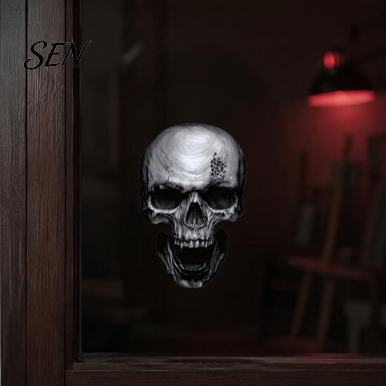Scary Party Supplies for Halloween Skull Static Window Stickers, Realistic Glass Decals, Waterproof PVC Reusable Bathroom Film Clings, Removable