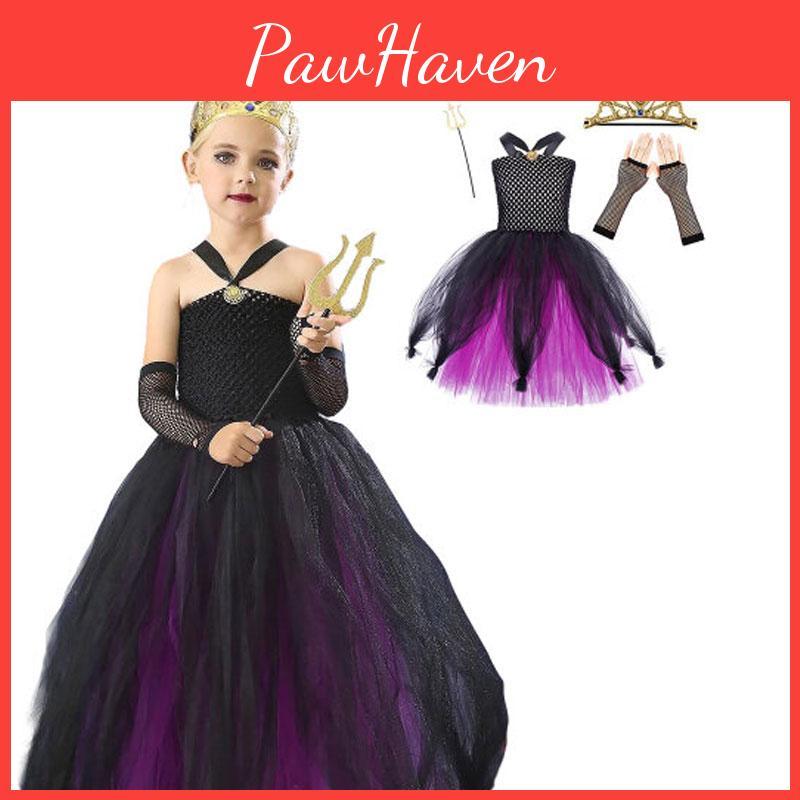 Girls' Halloween Vampire Costume Dress With Puffy Skirt Ursula Inspired Cosplay Outfit