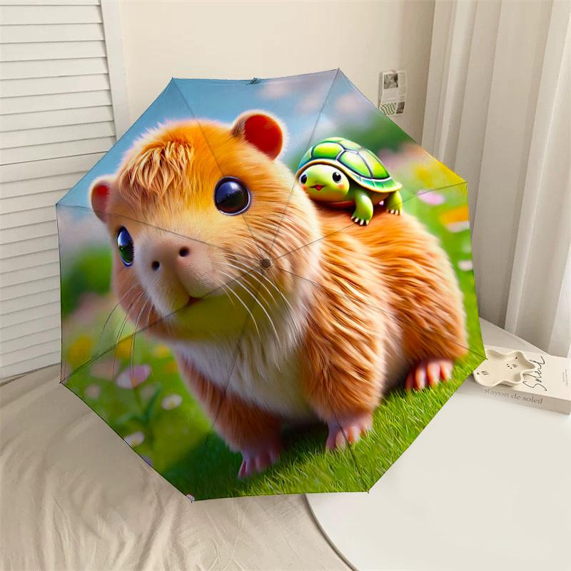 

1PC hamster turtleAutomatic Open/Close Umbrella with Windproof, 8-Rib Sturdy Canopy, Durable Ribs, Fashionable Design, Outdoor Accessory, Fun Prin, Ho
