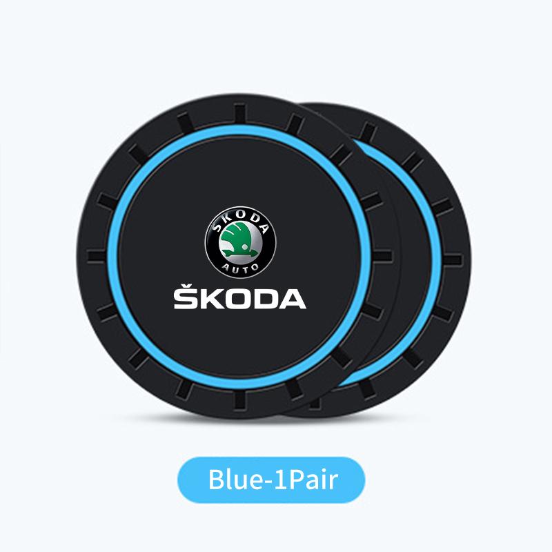 KJGK5 2Pcs Car Silicone Coaster Anti-Slip Water Cup Drink Mat For Skoda Octavia Kodiaq Fabia Superb Rapid Karoq Kamiq Roomster Citigo