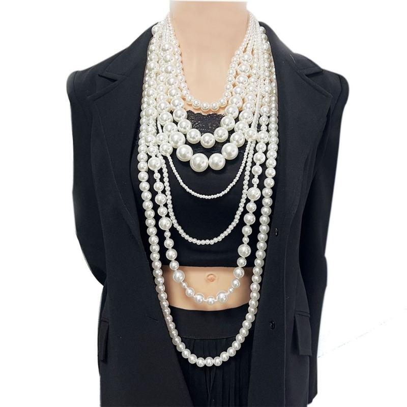 Elegant Multi Strand Imitation Pearls Chokers Necklace With Matching Stud Earrings Gift Set Vintage Fashion Stone Jewelry
