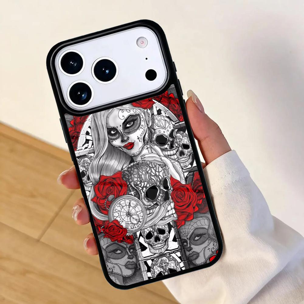 Candy Skull Sugar Day Of The Dead Mobile Phone Case for IPhone 17 AIR 16pro Max 15 14 13 12 11 Bumper Cover