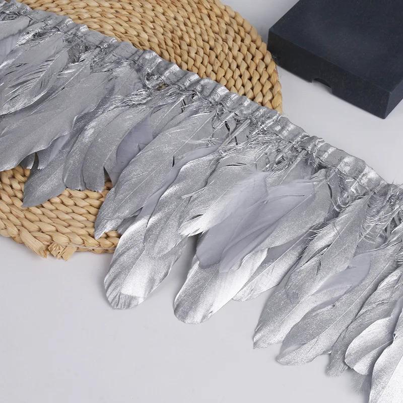 2 Meter Colorful Shred Goose Feathers Tape Tassel 15cm Fringe Trim Ribbon Geese Feather DIY Clothe Flecos Sewing Trimming Decor