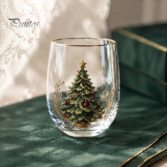 Decorative Party Drinkware Christmas Cocktails Glass, Santa Snowman Reindeer Tree Design Tumbler, 300ml Lead-free Wine Glasses Holiday for Cocktail
