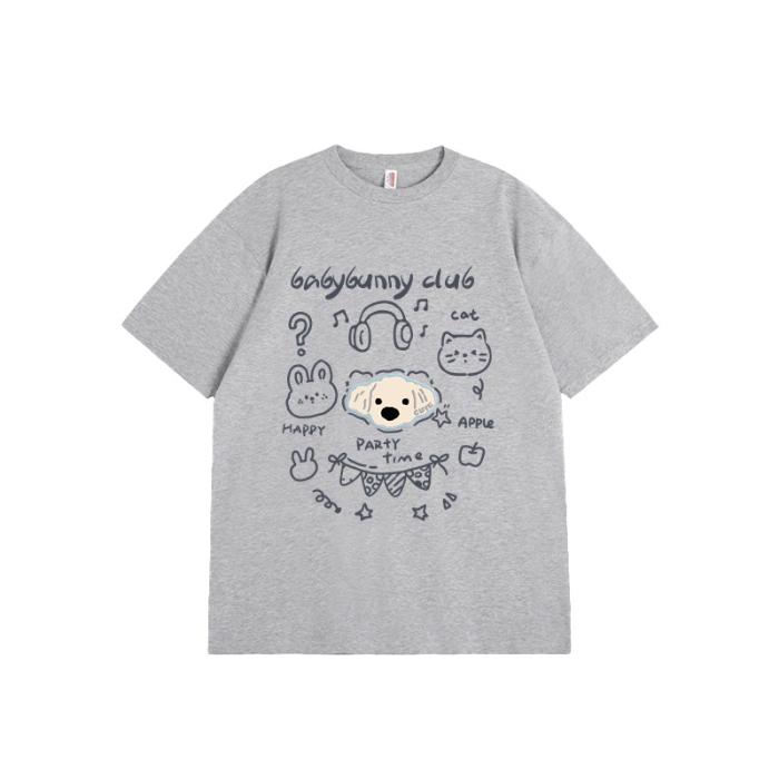 harajuku Round Neck oversize Casual Y2K Tops young girl t shirts 2025 summer pure cotton Women funny cartoon Print T-Shirt streetwear