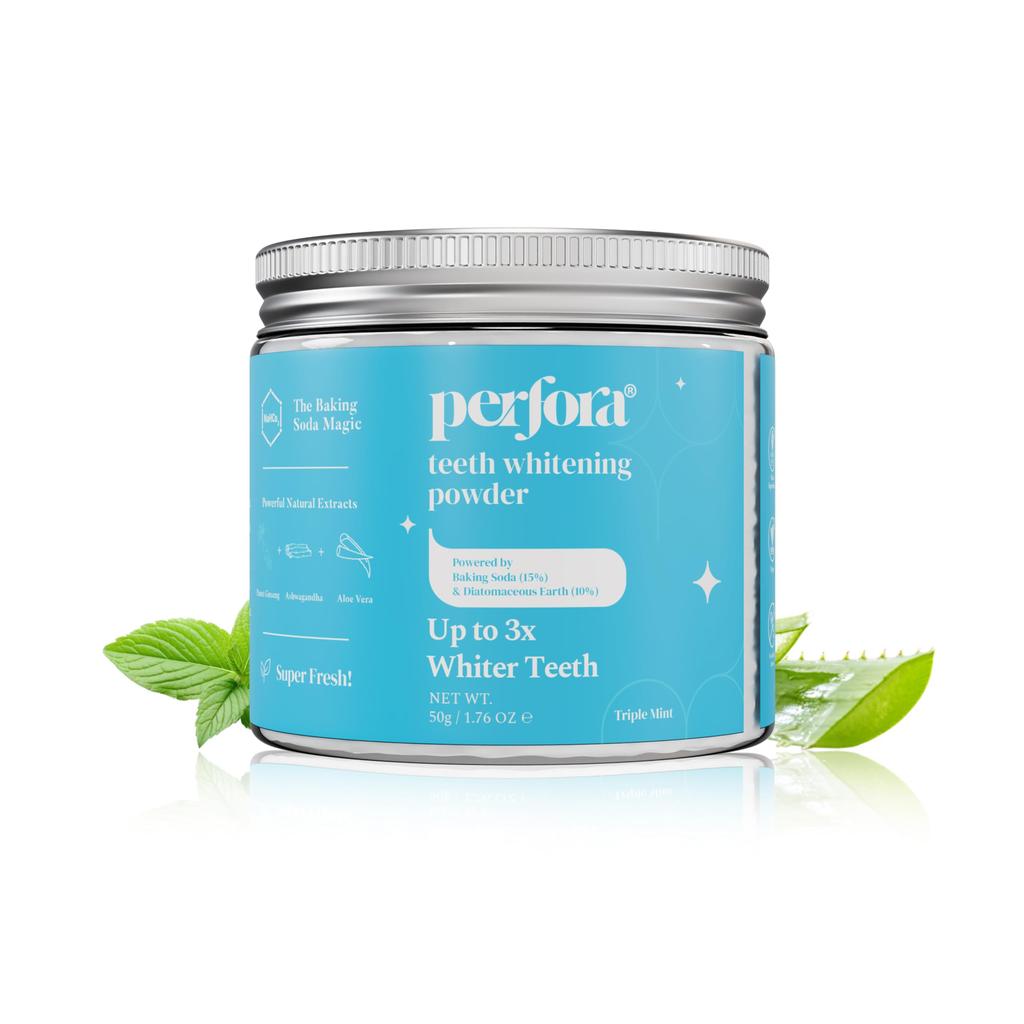 Perfora Teeth Whitening Powder - 50g | Enamel Safe Oral Care For Effective Teeth Whitener Solution | Stain Removal & Triple Mint Formula For Long L