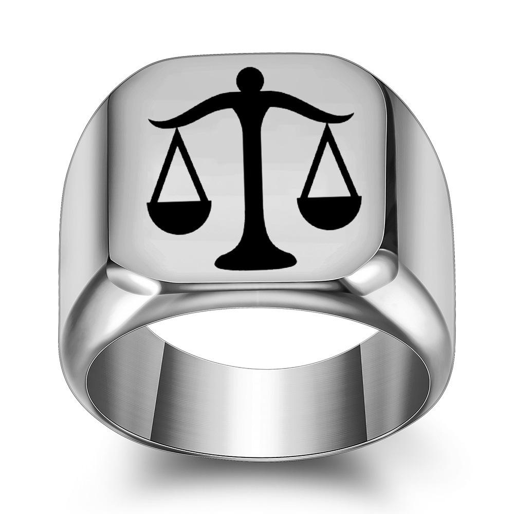 Simple 18MM Laser Engraved Libra Square Retro Ring for Men Size 10