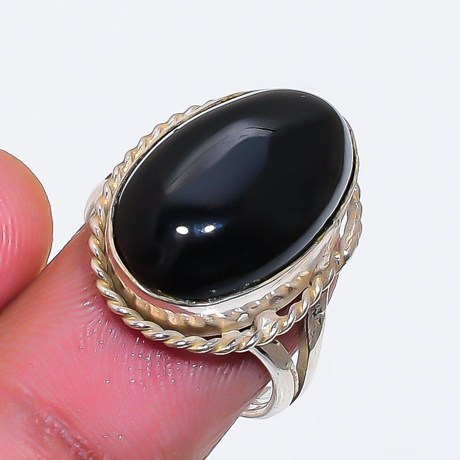 Natural Black Onyx Gemstone 925 Sterling Silver Jewelry Ring Size 6 ZS-1723