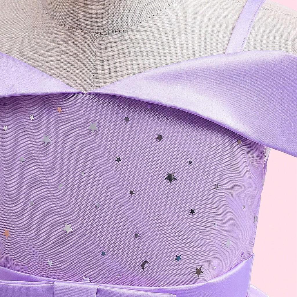 Toddler Girls Cold Shoulder Galaxy Mesh Party Dress Casual Dresses Kids Princess Pageant Gown Christmas Party Paillette Wedding Dress