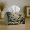 1pc Romantic Vintage Botanical Tissue Holder - Bicycle Floral Spring Design, Sturdy Napkin Organizer for Vehicle, Kitchen, Dining, Home Decoration - D