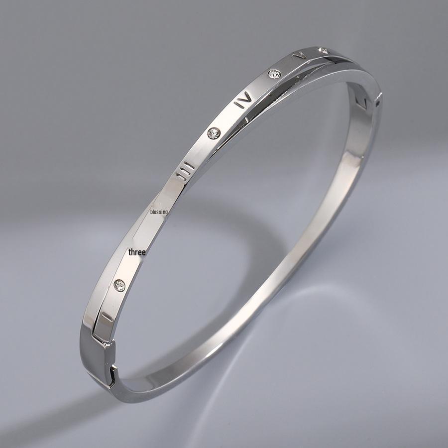 2024 Hot Trend Silver & Diamond Titanium Steel Bangle for Women