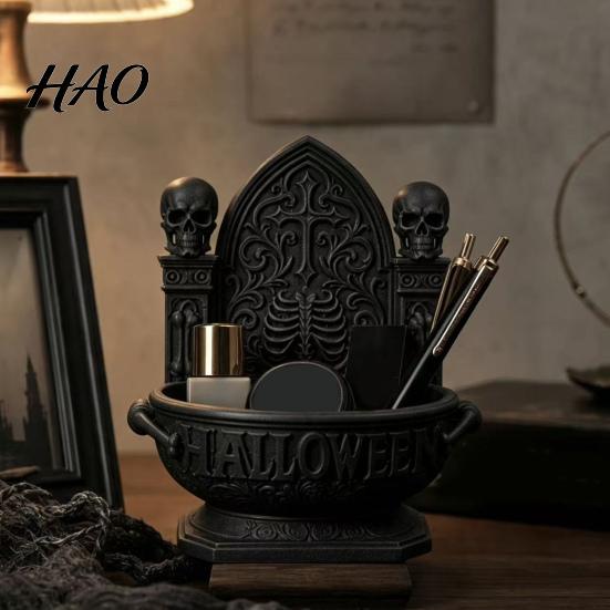 Spooky Party Table Centerpiece Halloween Gothic Cathedral Candy Bowl, 3D Printed Dark Storage Matte Black Desk Organizer Dish, Desktop Snack