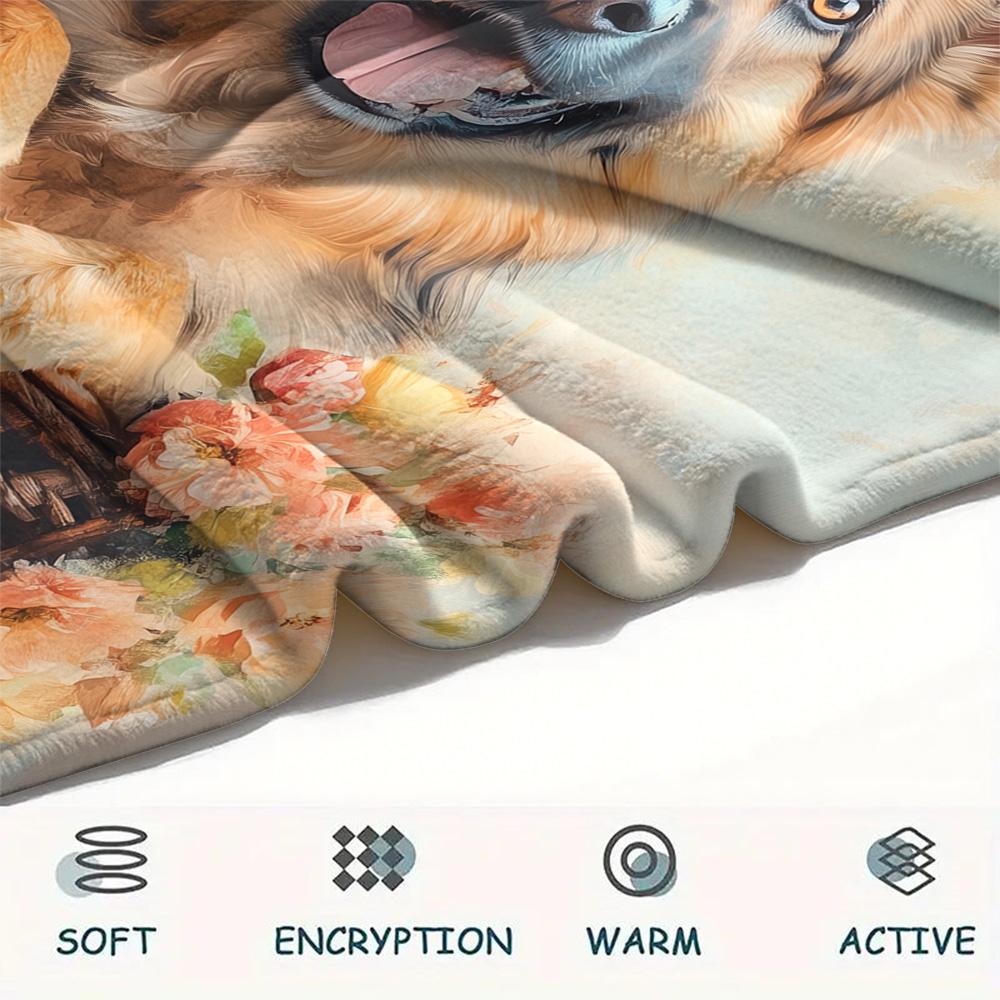 Flower Basket Dogs Print Flannel Blanket, High quality Comfortable for All Seasons, Home Decor, Warmth and Comfort