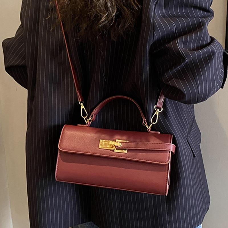 Women's Brand Luxury Lock Bag Retro Trendy Crossbody Bag Large Capacity Square Handbag Flip-top Commuter Bag Casual Shoulder Bag