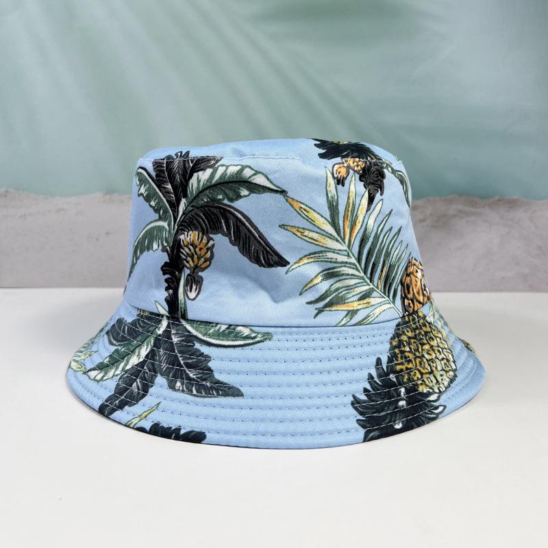 New bucket hat fruit print double-sided fisherman hat pineapple pot hat fashion outdoor short brim hat