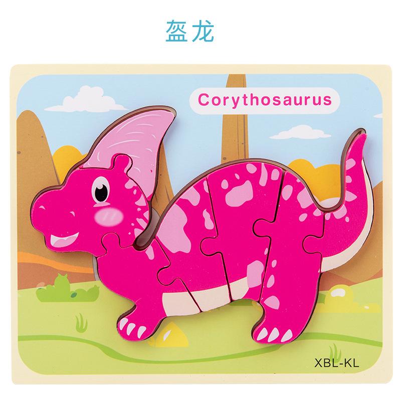 Dřevěné Vzdělávací Kognitivní Dětské Vzdělávací Hračky Stavební Kostka Tvar Dinosaurus Párování 3D Trojrozměrné Puzzle