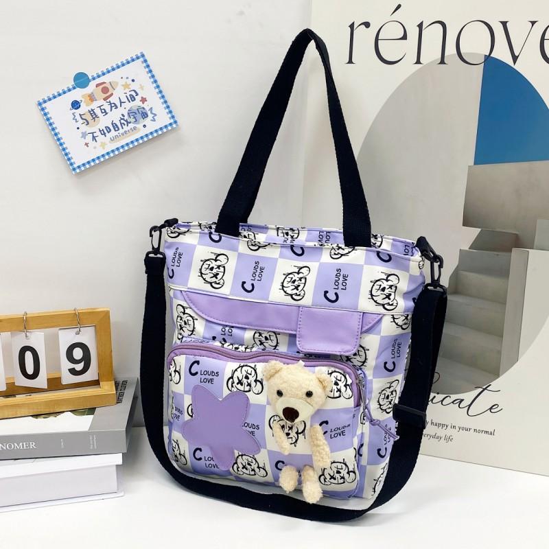 Stylish Large Capacity Tote Bag Students Nylon Shoulder Crossbody With Zipper Inner Card Pocket
