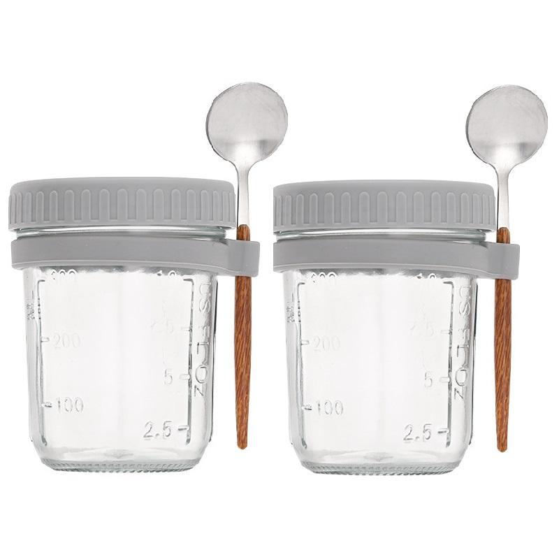 1/2Pcs350ml Overnight Oat Cup Glass With Lid And Spoon Seal Food Breakfast Cup Portable Cereal Milk Salad Yogurt CupKitchen Item