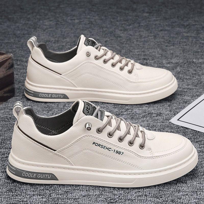Leather cowhide men's shoes board shoes new trend casual shoes versatile leather shoes men pedal white shoes men