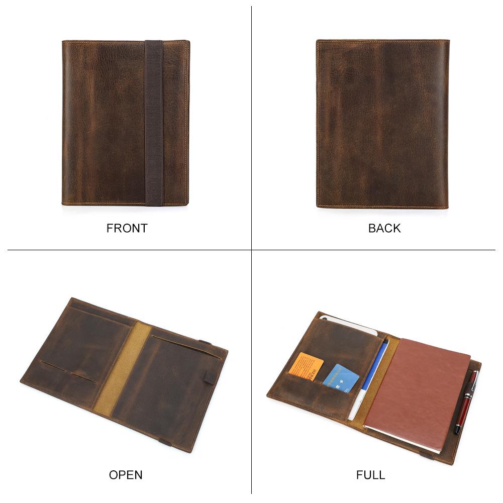 Vintage Crazy Horse Leather Notebook Portfolio For Ipad Mini Case A5 Book Travel File Folder Office School Stationery Supply Quality