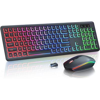 Backlit Wireless Keyboard And Mouse Combo Rechargeable Rgb Letters Full-size Ergonomic Tilt Angle 2.4ghz Quiet Keyboard Mouse