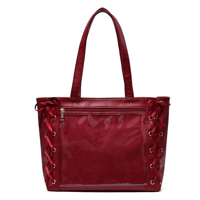 New Original Spicy Girl Cool Ita Bag Large Capacity Transparent Pain Layer Totes Bag Ulzzang JK Shoulder Bag Leather Y2K Handbag