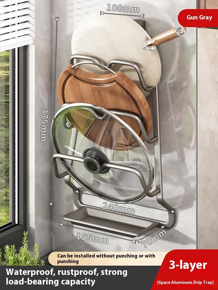 Pot Lid Rack No Punching Wall-mounted Kitchen Rack Large Cutting Board Placer Household Storage Multi-layer Cutting Board Shelf