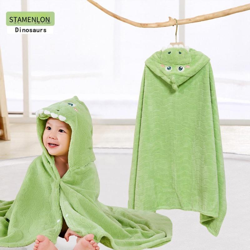 80x120cm Children Bath Towel Cashmere Cape with Baby Hat Cartoon Bathrobe Thickened Absorbent and Non Shedding Wrap Towel
