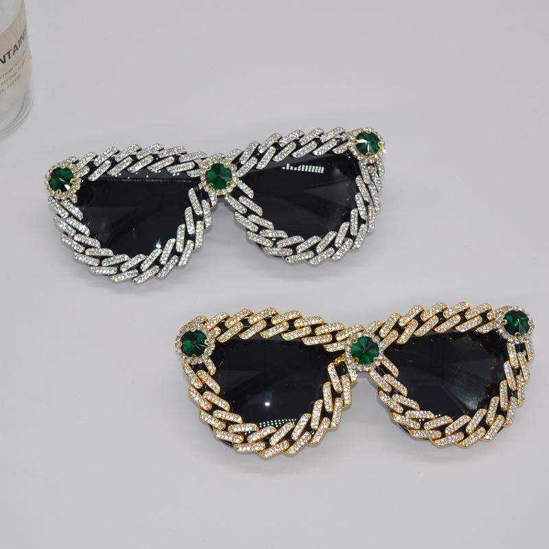 Large Frame Cat'S Eye Diamond-Encrusted Sunglasses Personalized Street Shooting Flash Diamond Sunglasses Women'S Sunglasses