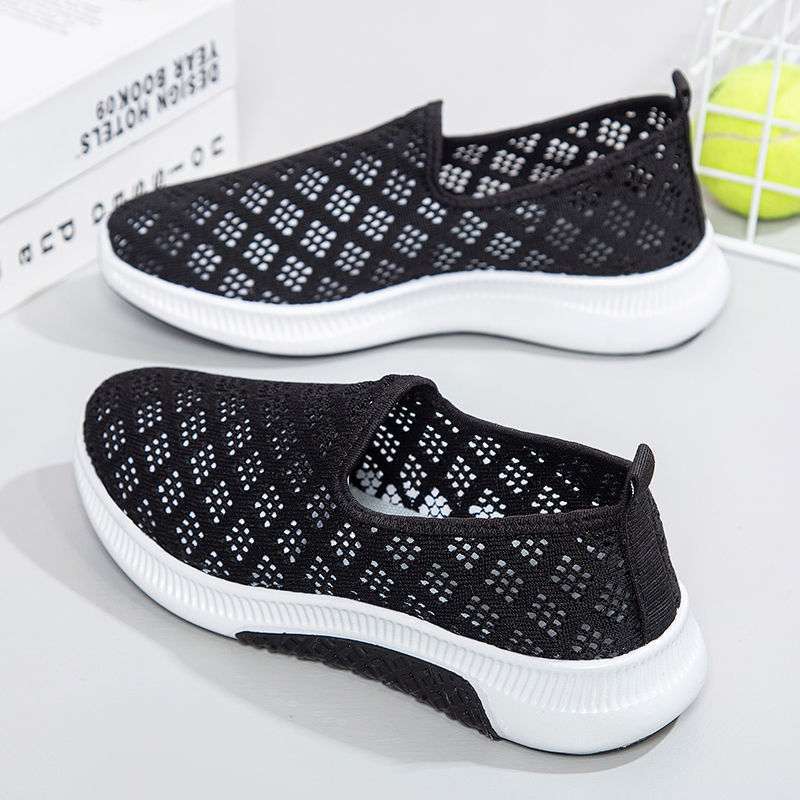Summer Old North Cloth Shoes Women's Mesh Breathable Casual Shoes Soft Sole Non-slip Mesh Shoes Flat Sole One Pedal Mother Shoes