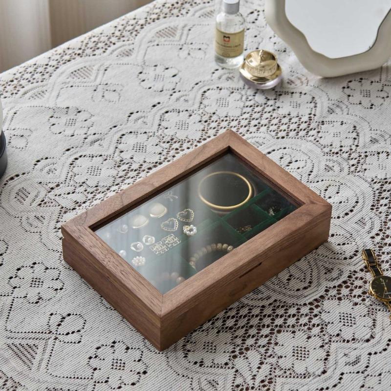 Glass Jewelry Display Box Bracelet Earrings Storage Boxes Household Jewellery Organizer Case Flannel Trinket Protect Cases